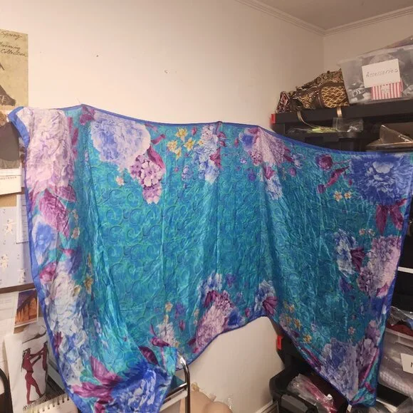 Dana Xu 100 Silk Extra Large Body Scarf Wrap Blue Purple NWT - Picture 2 of 8